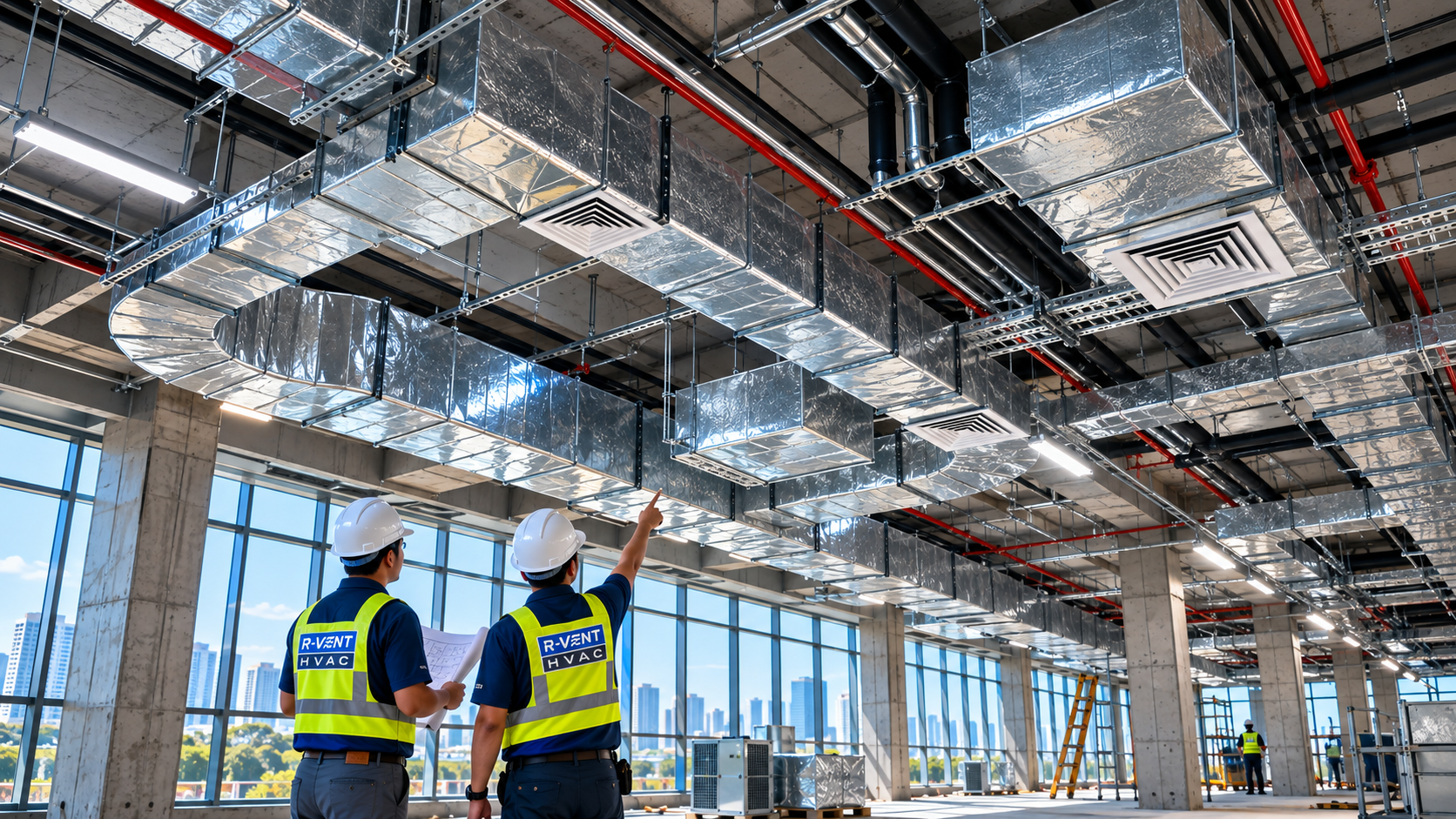 Commercial HVAC ductwork and ceiling diffusers